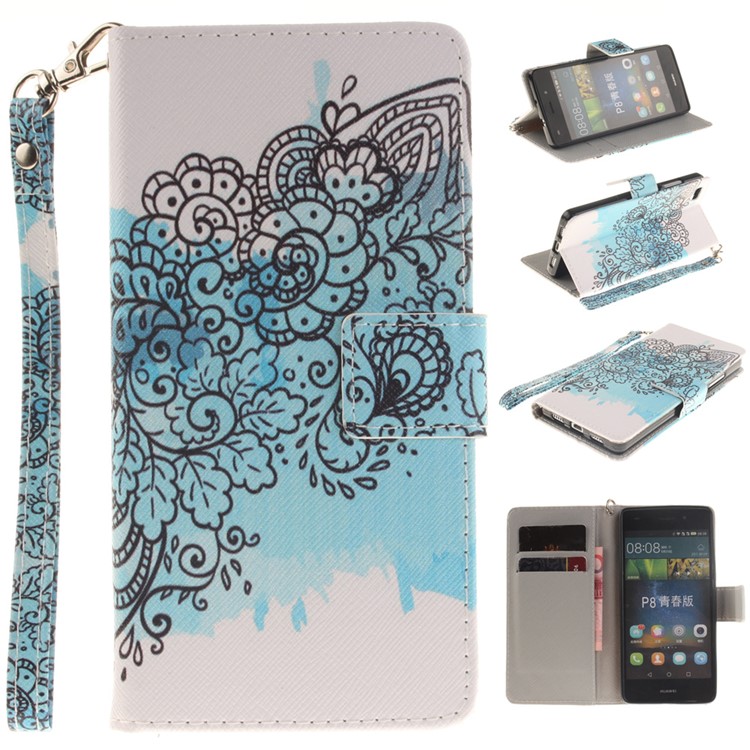 Leather Wallet Stand Cover for Huawei Ascend P8 Lite - Abstract Flower-1