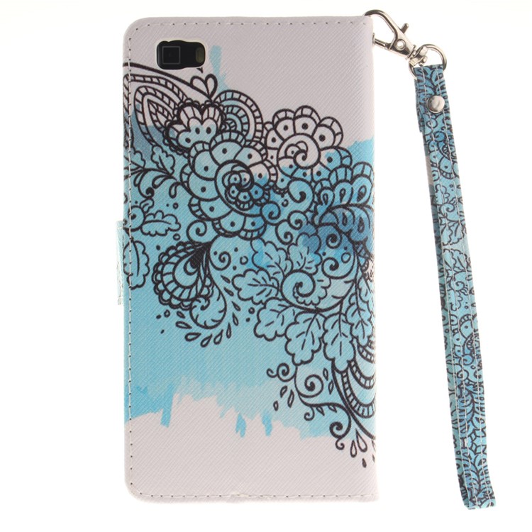 Leather Wallet Stand Cover for Huawei Ascend P8 Lite - Abstract Flower-3