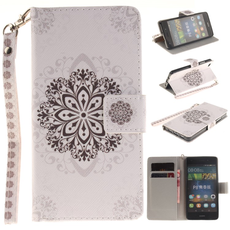 Wallet Stand Leather Shell for Huawei Ascend P8 Lite - Stencil Pattern-1