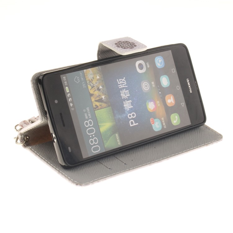 Wallet Stand Leather Shell for Huawei Ascend P8 Lite - Stencil Pattern-6