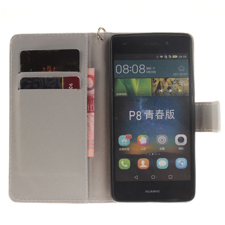 Wallet Stand Leather Shell for Huawei Ascend P8 Lite - Stencil Pattern-9