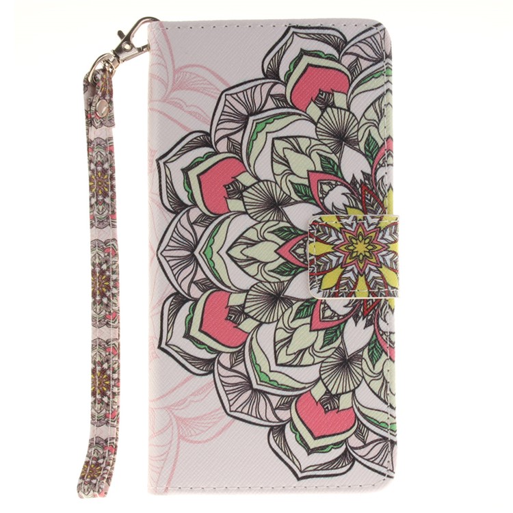 For Huawei Ascend P8 Lite PU Leather Flip Case with Wrist Strap - Colored Henna Flower-2