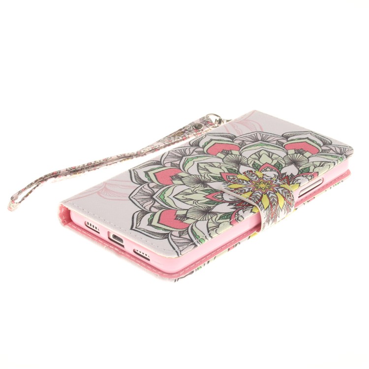 For Huawei Ascend P8 Lite PU Leather Flip Case with Wrist Strap - Colored Henna Flower-4