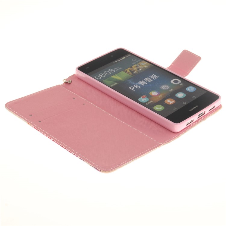 For Huawei Ascend P8 Lite PU Leather Flip Case with Wrist Strap - Colored Henna Flower-8