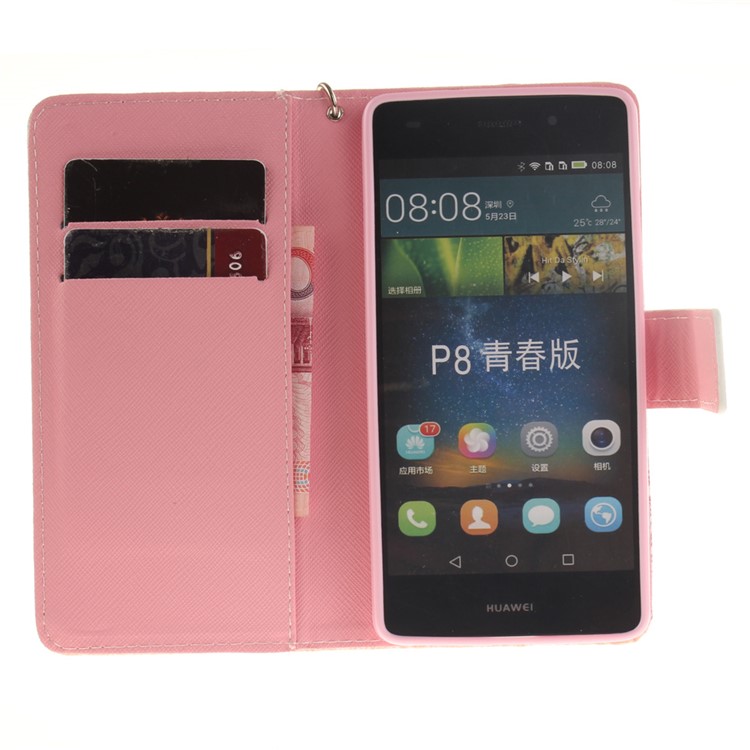 For Huawei Ascend P8 Lite PU Leather Flip Case with Wrist Strap - Colored Henna Flower-9