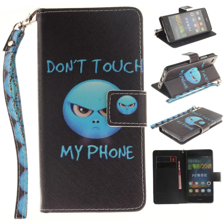 Leather Phone Cover for Huawei Ascend P8 Lite with Card Slots - Angry Face-1