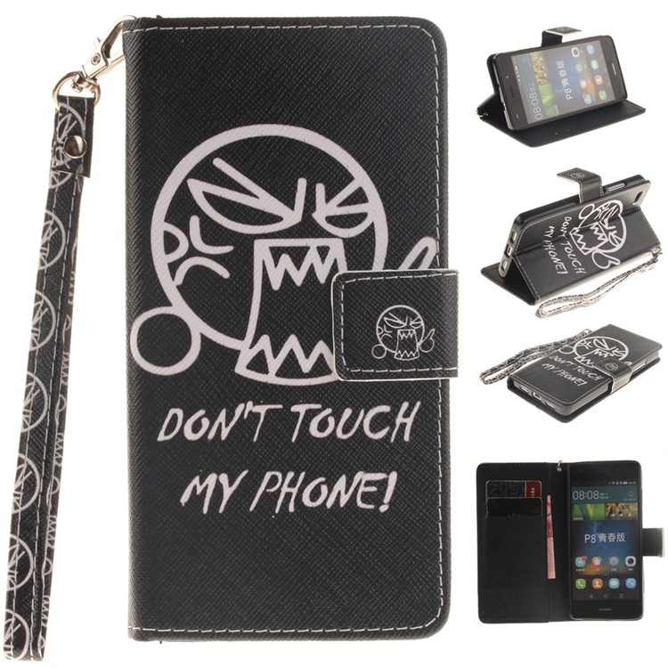 Wallet Stand Leather Cover for Huawei Ascend P8 Lite with Wrist Strap - Shouting Face-1