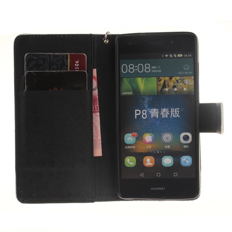 Wallet Stand Leather Cover for Huawei Ascend P8 Lite with Wrist Strap - Shouting Face-9