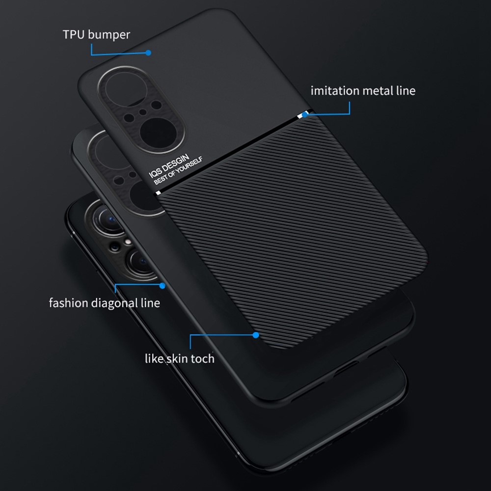 For Huawei nova 9 SE Imprinted PU Leather + TPU Hybrid Case Shockproof Phone Cover with Built-in Metal Sheet - Black-6