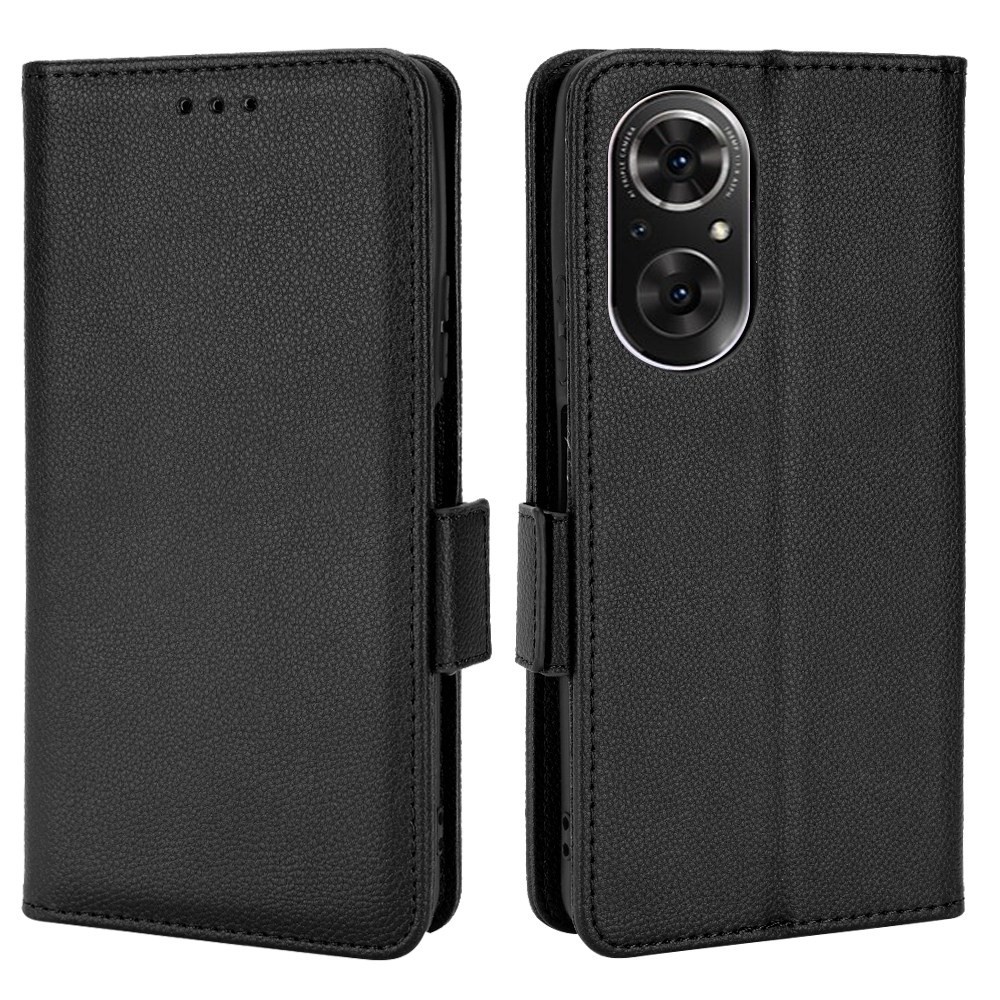 For Huawei nova 9 SE/Honor 50 SE Litchi Texture PU Leather Flip Folio Cover Wallet Design Stand Magnetic Protective Phone Case - Black-1