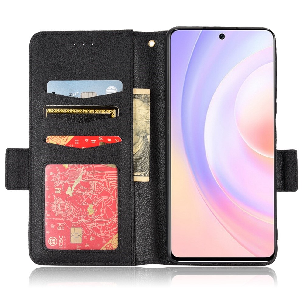 For Huawei nova 9 SE/Honor 50 SE Litchi Texture PU Leather Flip Folio Cover Wallet Design Stand Magnetic Protective Phone Case - Black-2