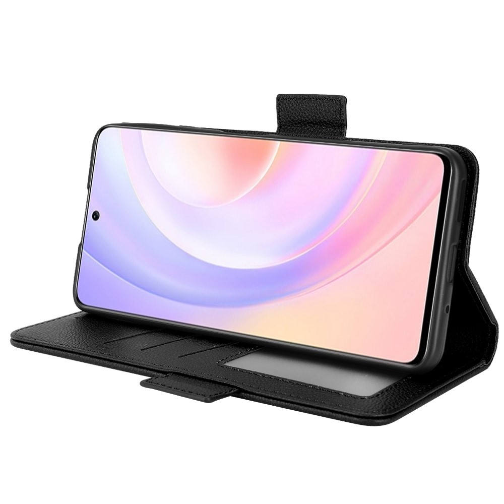 For Huawei nova 9 SE/Honor 50 SE Litchi Texture PU Leather Flip Folio Cover Wallet Design Stand Magnetic Protective Phone Case - Black-3