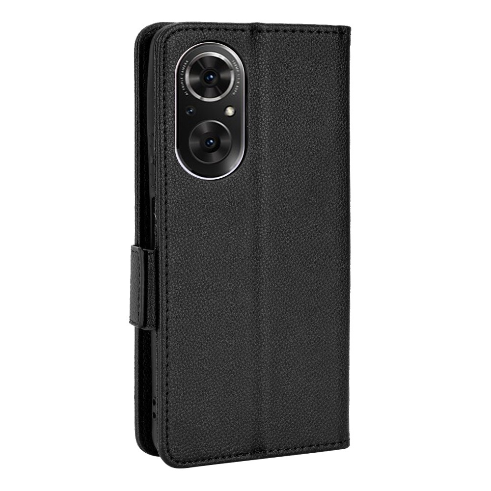 For Huawei nova 9 SE/Honor 50 SE Litchi Texture PU Leather Flip Folio Cover Wallet Design Stand Magnetic Protective Phone Case - Black-7
