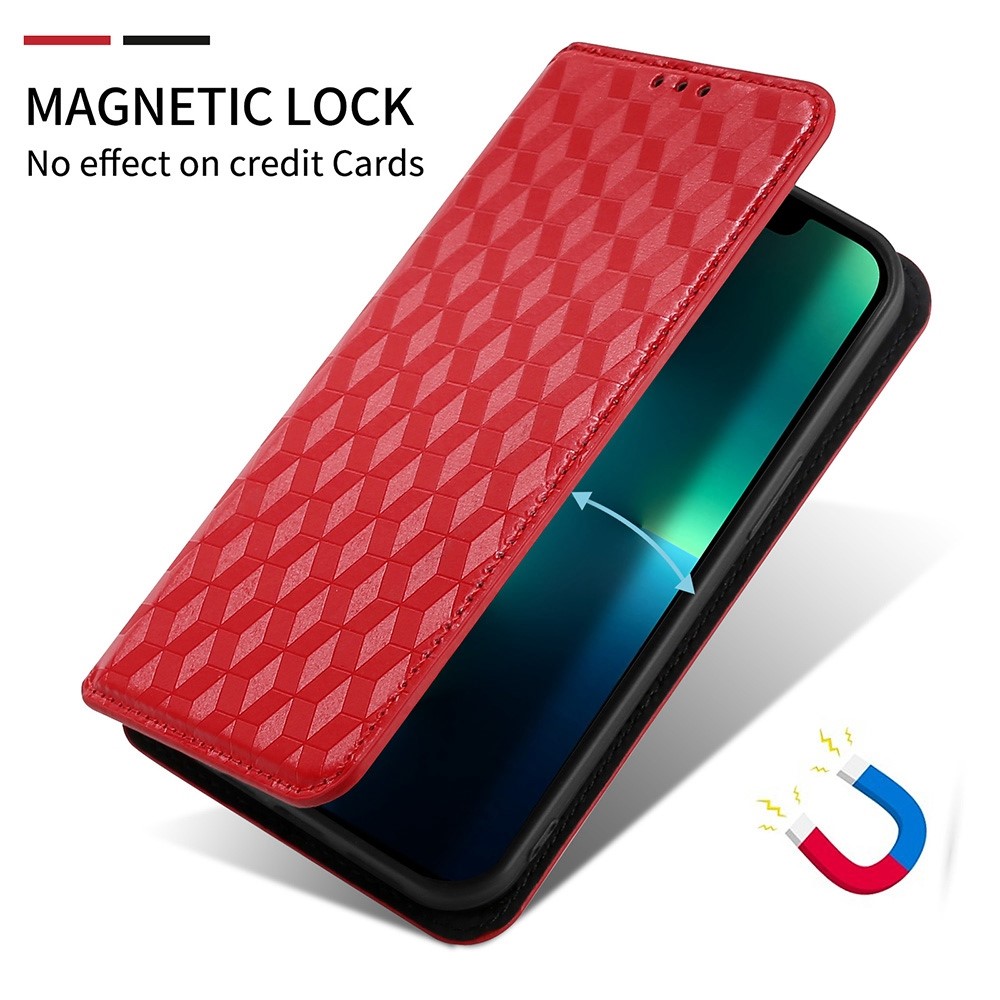For Huawei nova 9 SE/Honor 50 SE Imprinted Rhombus Pattern Wallet Case PU Leather Stand Function Magnetic Auto-absorbed Phone Protector - Red-4