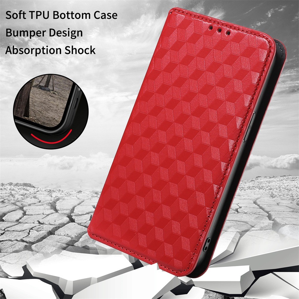 For Huawei nova 9 SE/Honor 50 SE Imprinted Rhombus Pattern Wallet Case PU Leather Stand Function Magnetic Auto-absorbed Phone Protector - Red-5