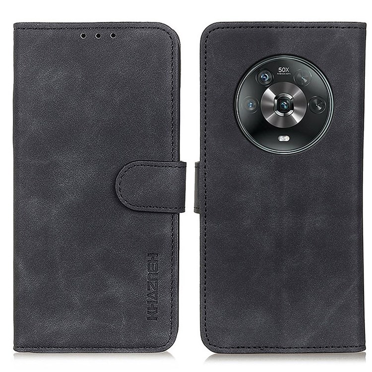 KHAZNEH For Honor Magic4 5G PU Leather+TPU Drop-proof Anti-scratch Protector Retro Texture Stand Wallet Magnetic Phone Case - Black-1