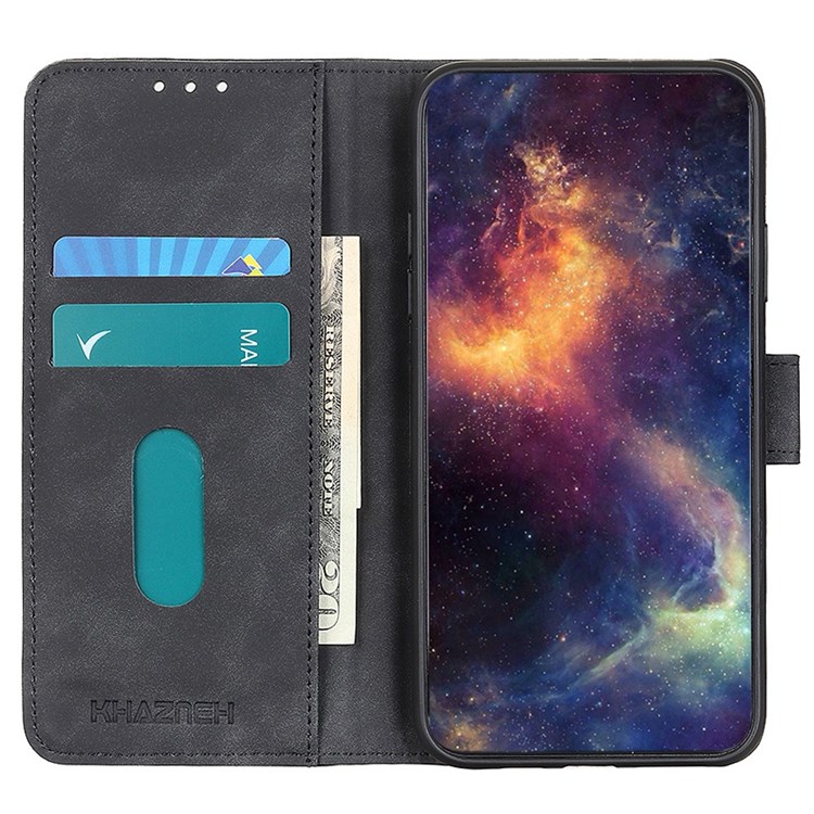 KHAZNEH For Honor Magic4 5G PU Leather+TPU Drop-proof Anti-scratch Protector Retro Texture Stand Wallet Magnetic Phone Case - Black-2
