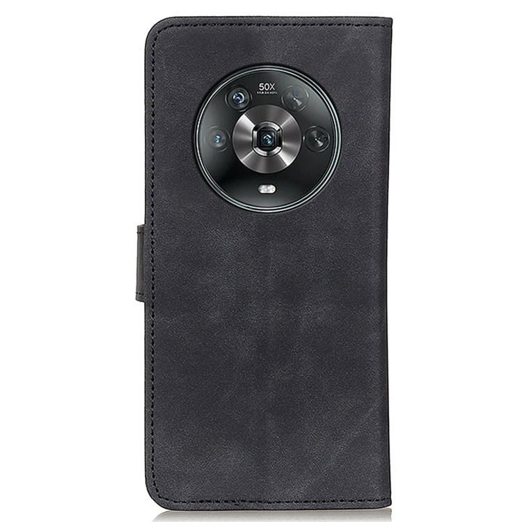 KHAZNEH For Honor Magic4 5G PU Leather+TPU Drop-proof Anti-scratch Protector Retro Texture Stand Wallet Magnetic Phone Case - Black-7
