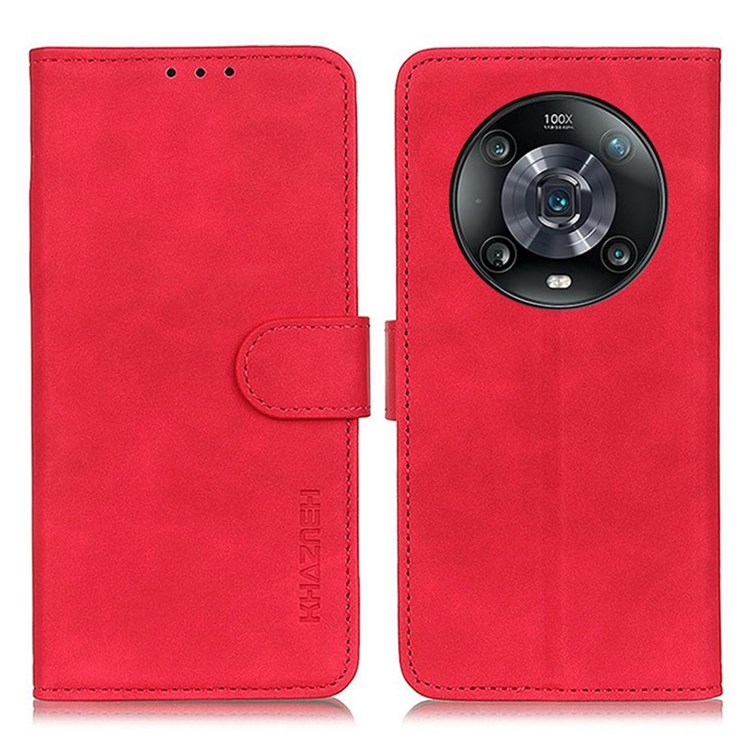 KHAZNEH For Honor Magic4 Pro 5G PU Leather+TPU Anti-fall Protector Magnetic Retro Texture Stand Wallet Phone Case - Red-1
