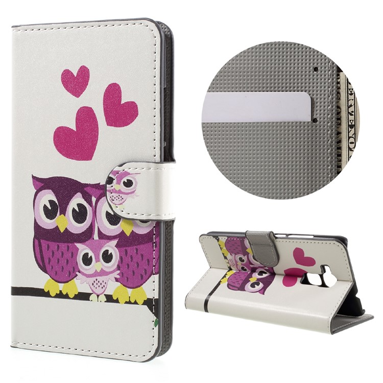 Leather Stand Case with Card Slots for Huawei Honor 5C / GT3 - Hearts and Owls-1