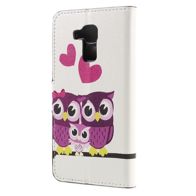 Leather Stand Case with Card Slots for Huawei Honor 5C / GT3 - Hearts and Owls-2