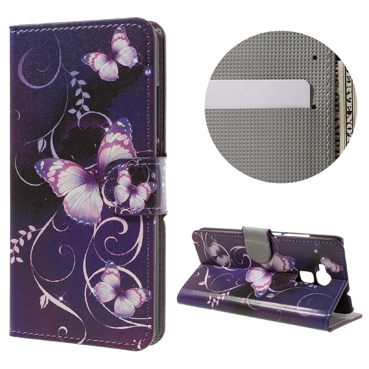 For Huawei Honor 5C / GT3 Wallet Leather Stand Case - Purple Butterflies-1