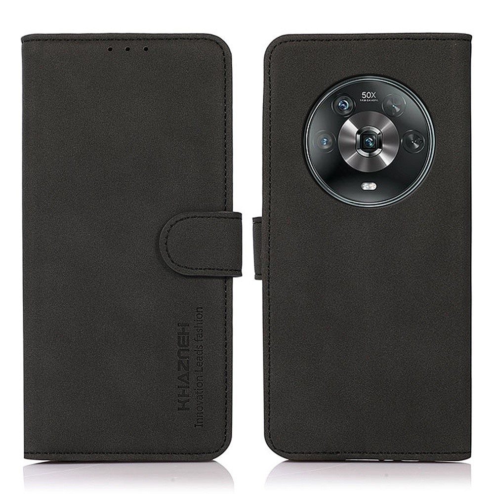 KHAZNEH Phone Case for Honor Magic4, Flip Book Textured PU Stand Magnetic Folio Wallet Cover TPU Inner Shell - Black-1
