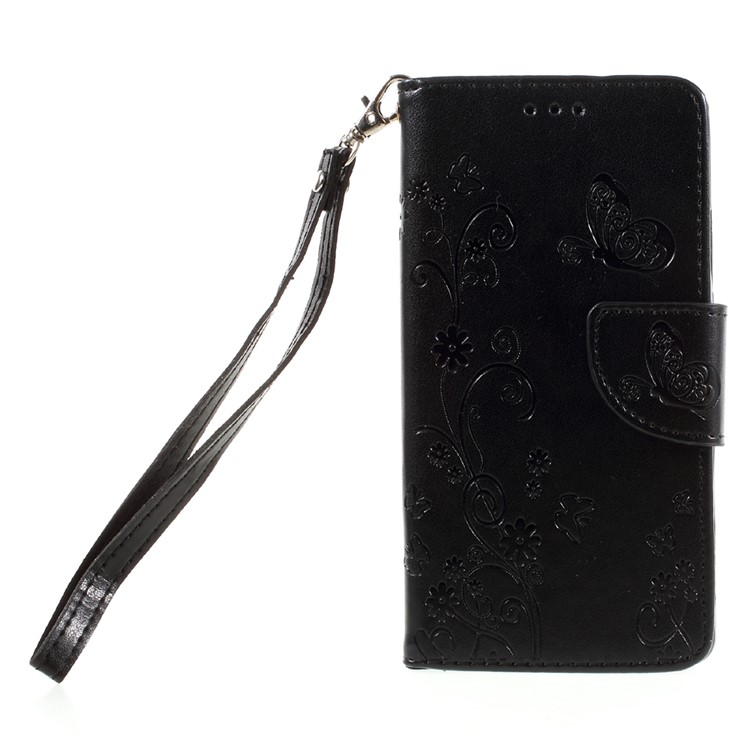 Imprint Flower Wallet Leather Stand Case with Wrist Strap for Huawei P9 Lite / G9 Lite - Black-3