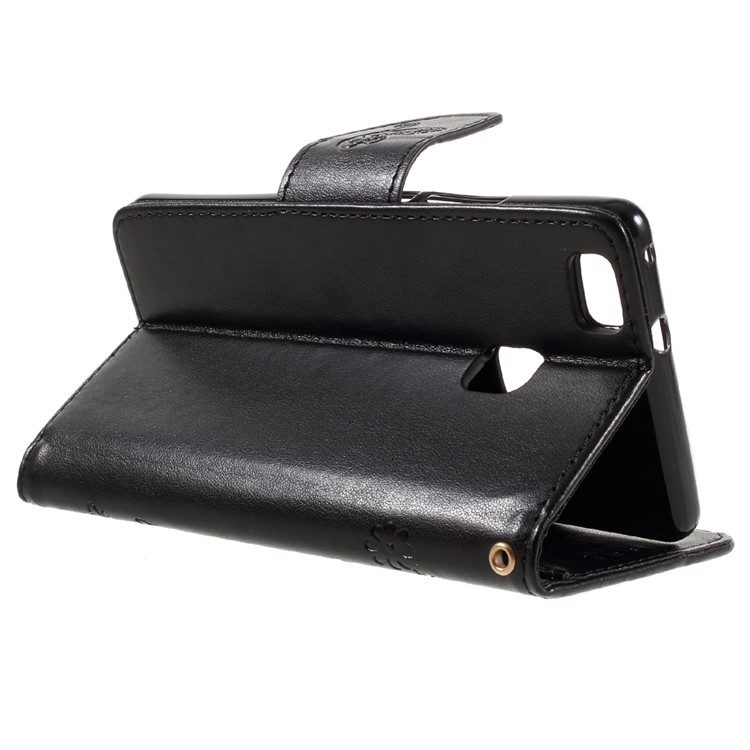 Imprint Flower Wallet Leather Stand Case with Wrist Strap for Huawei P9 Lite / G9 Lite - Black-5