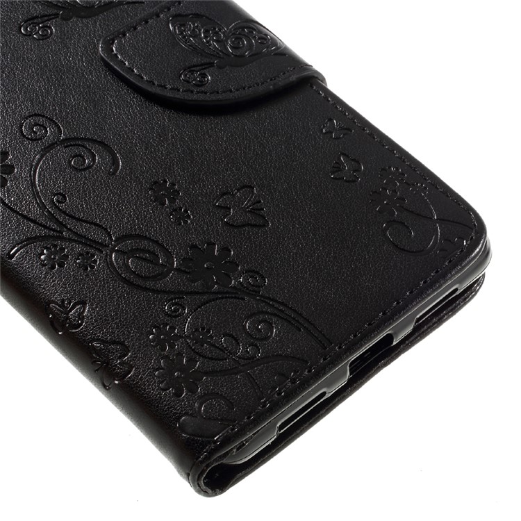 Imprint Flower Wallet Leather Stand Case with Wrist Strap for Huawei P9 Lite / G9 Lite - Black-7