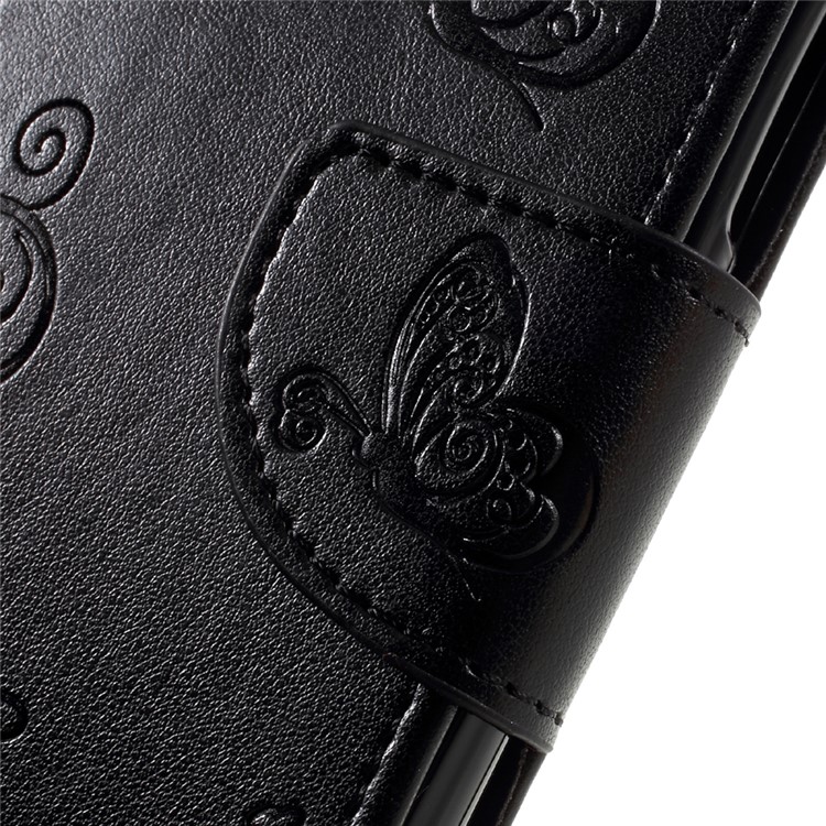 Imprint Flower Wallet Leather Stand Case with Wrist Strap for Huawei P9 Lite / G9 Lite - Black-9