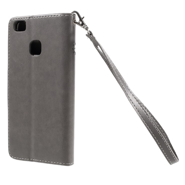 Imprint Flower Wallet Leather Stand Cover for Huawei P9 Lite / G9 Lite - Grey-2