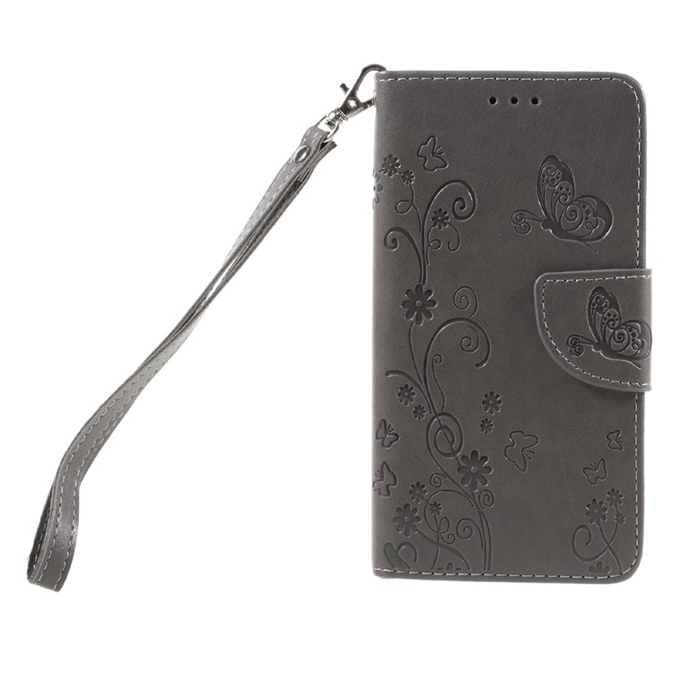 Imprint Flower Wallet Leather Stand Cover for Huawei P9 Lite / G9 Lite - Grey-3