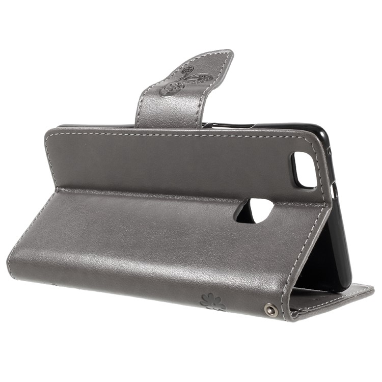 Imprint Flower Wallet Leather Stand Cover for Huawei P9 Lite / G9 Lite - Grey-5