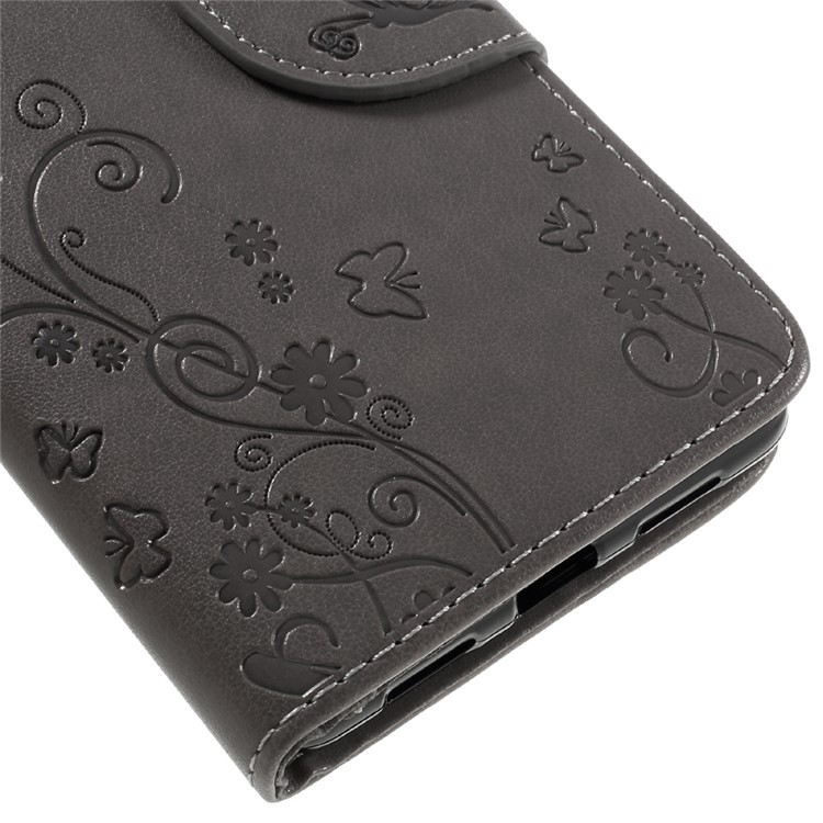 Imprint Flower Wallet Leather Stand Cover for Huawei P9 Lite / G9 Lite - Grey-7