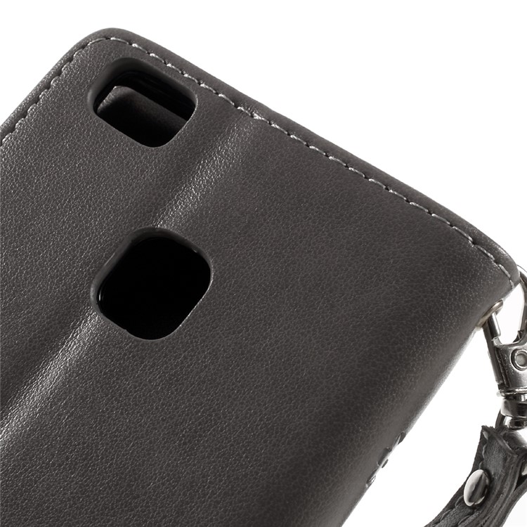 Imprint Flower Wallet Leather Stand Cover for Huawei P9 Lite / G9 Lite - Grey-8