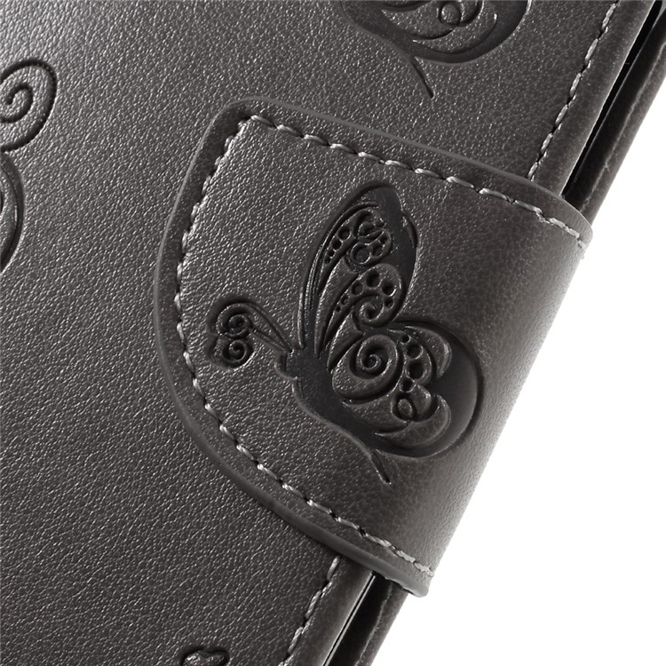 Imprint Flower Wallet Leather Stand Cover for Huawei P9 Lite / G9 Lite - Grey-9
