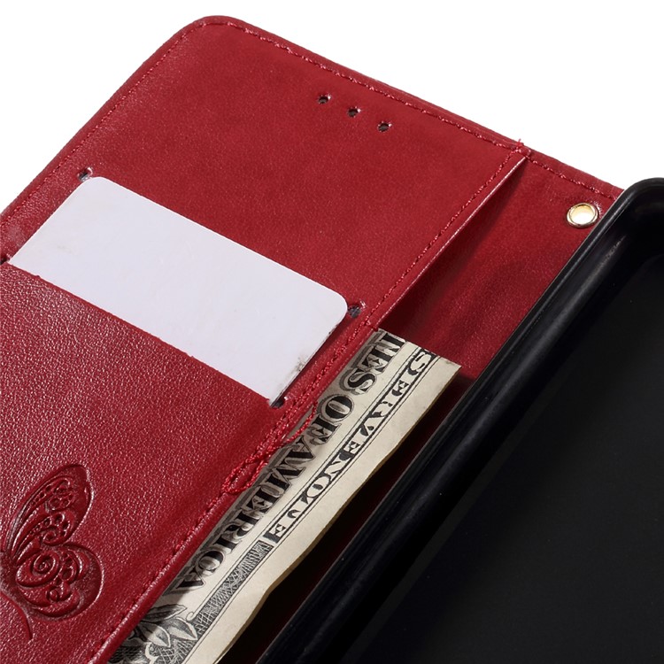 Imprint Flower Wallet Leather Cover with Wrist Strap for Huawei P9 Lite / G9 Lite - Red-10