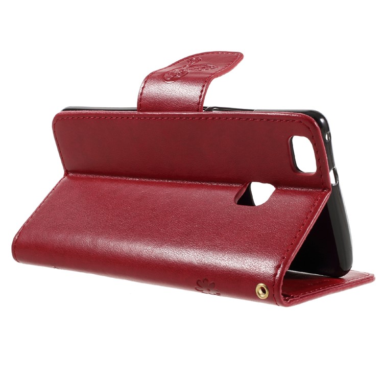 Imprint Flower Wallet Leather Cover with Wrist Strap for Huawei P9 Lite / G9 Lite - Red-5