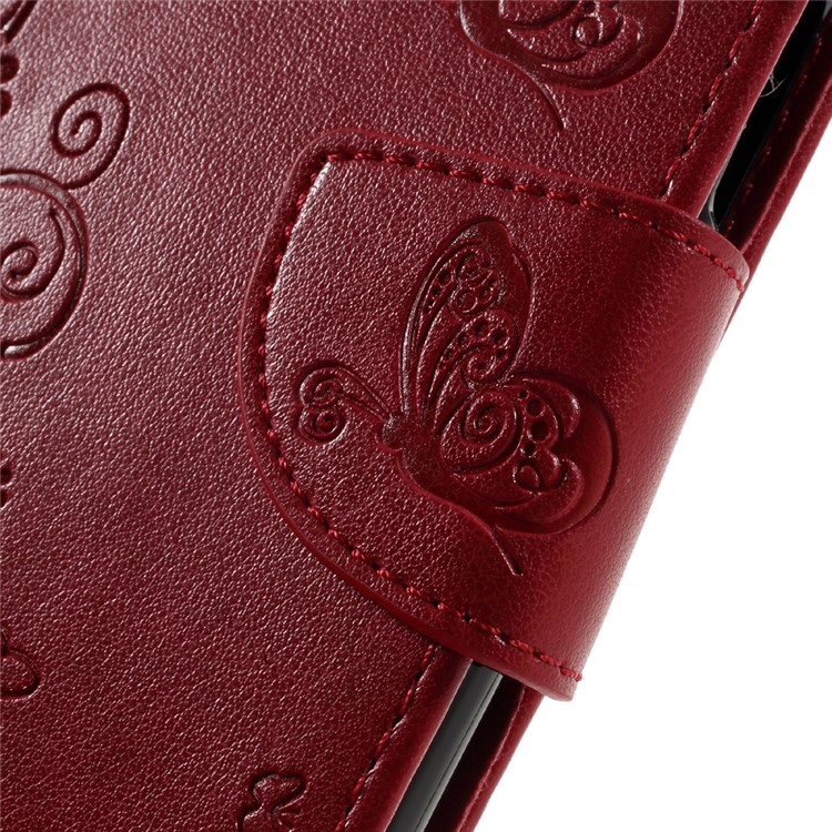 Imprint Flower Wallet Leather Cover with Wrist Strap for Huawei P9 Lite / G9 Lite - Red-9