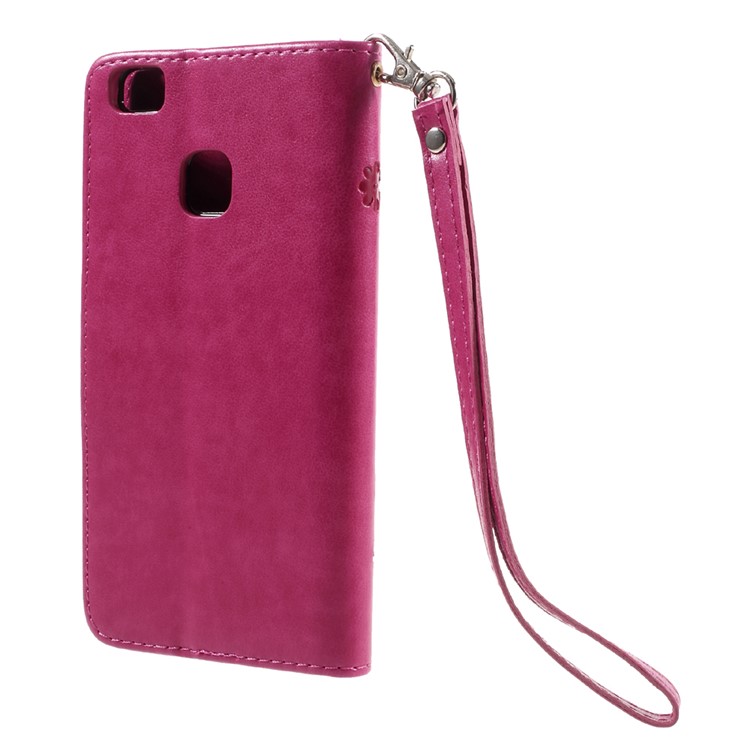 Imprint Flower Leather Case Stand Card Holder for Huawei P9 Lite / G9 Lite - Rose-2