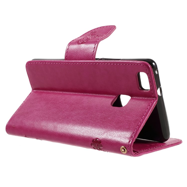 Imprint Flower Leather Case Stand Card Holder for Huawei P9 Lite / G9 Lite - Rose-5