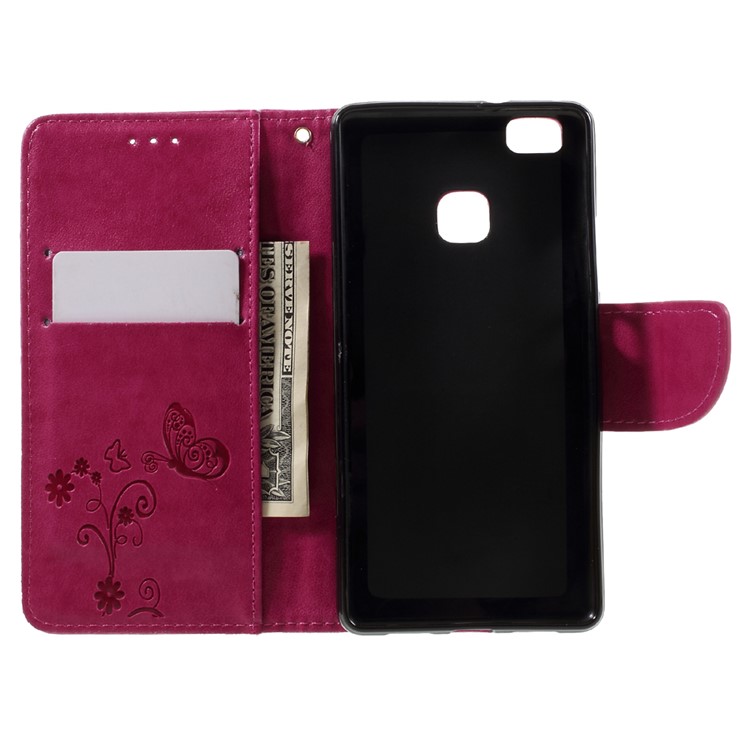 Imprint Flower Leather Case Stand Card Holder for Huawei P9 Lite / G9 Lite - Rose-6