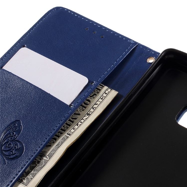 For Huawei P9 Lite / G9 Lite Imprint Flower Leather Wallet Flip Cover with Wrist Strap - Blue-10