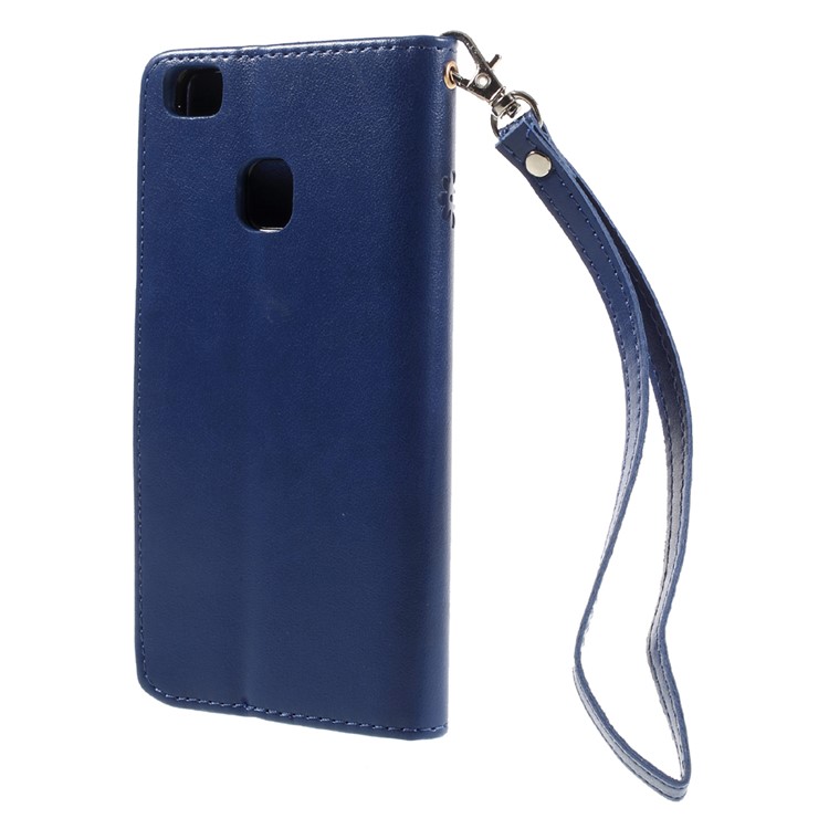 For Huawei P9 Lite / G9 Lite Imprint Flower Leather Wallet Flip Cover with Wrist Strap - Blue-2