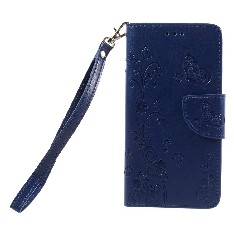 For Huawei P9 Lite / G9 Lite Imprint Flower Leather Wallet Flip Cover with Wrist Strap - Blue-3
