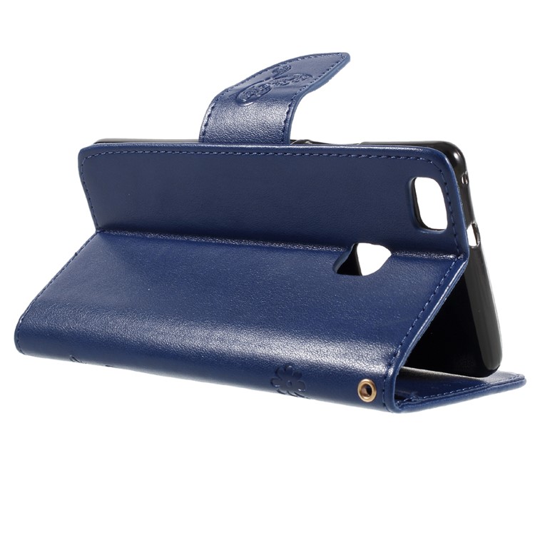 For Huawei P9 Lite / G9 Lite Imprint Flower Leather Wallet Flip Cover with Wrist Strap - Blue-5