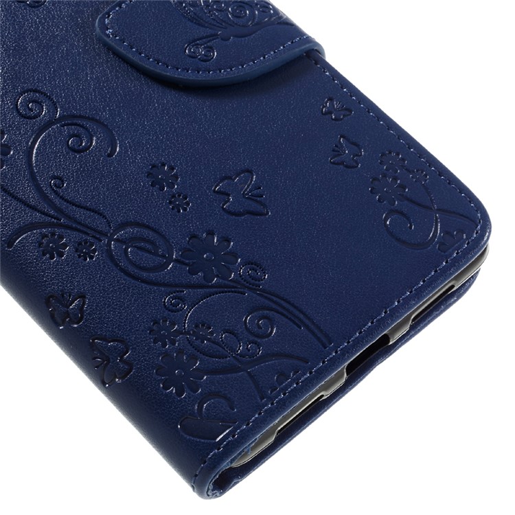 For Huawei P9 Lite / G9 Lite Imprint Flower Leather Wallet Flip Cover with Wrist Strap - Blue-7