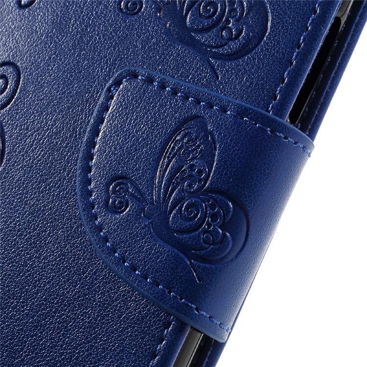 For Huawei P9 Lite / G9 Lite Imprint Flower Leather Wallet Flip Cover with Wrist Strap - Blue-9