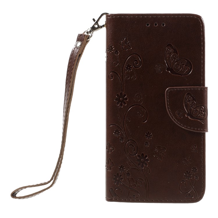 For Huawei P9 Lite / G9 Lite Imprint Flower PU Leather Stand Case with Wrist Strap - Brown-3